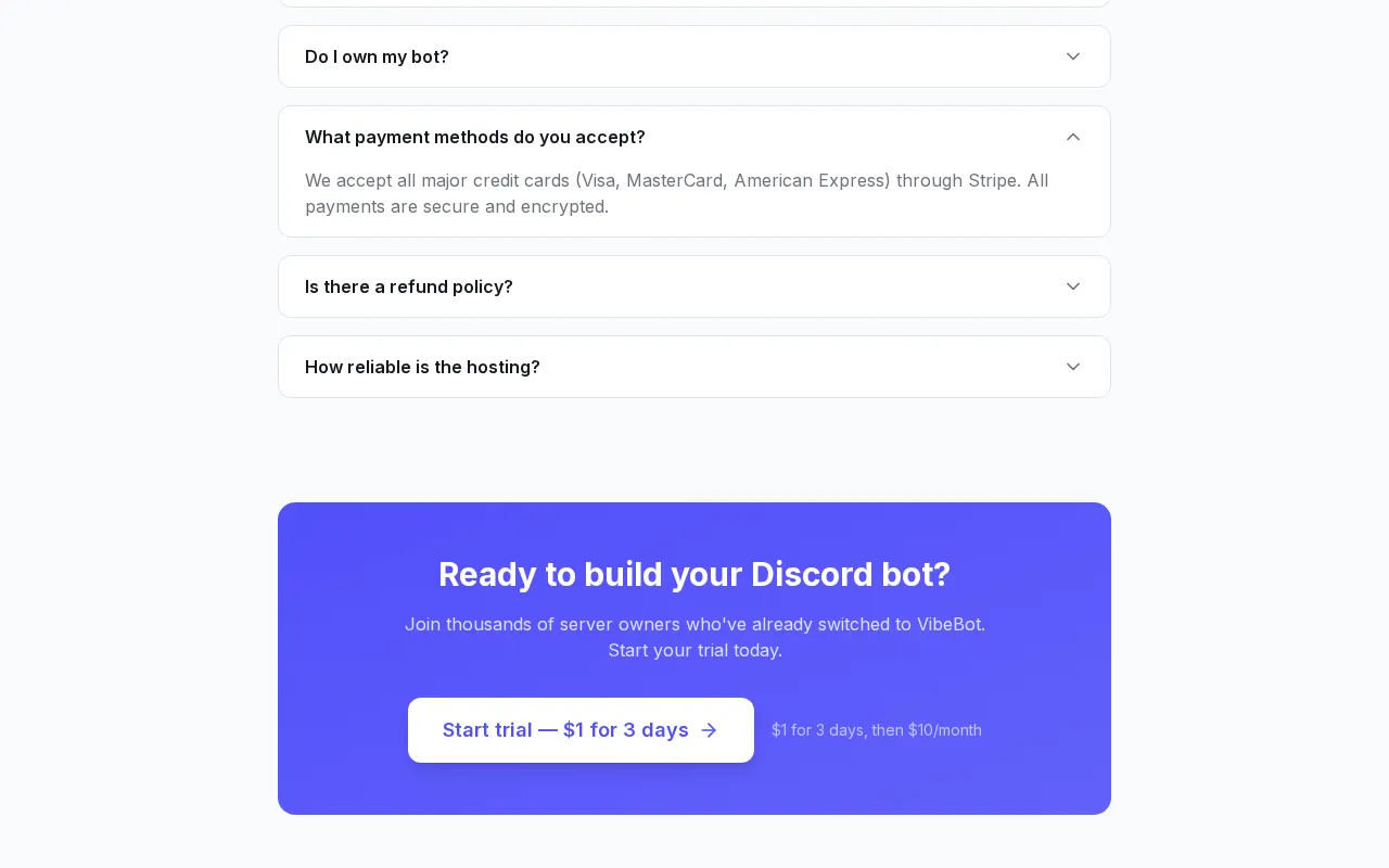 VibeBot.gg — pricing page