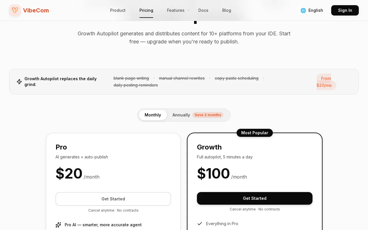 VibeCom — pricing page