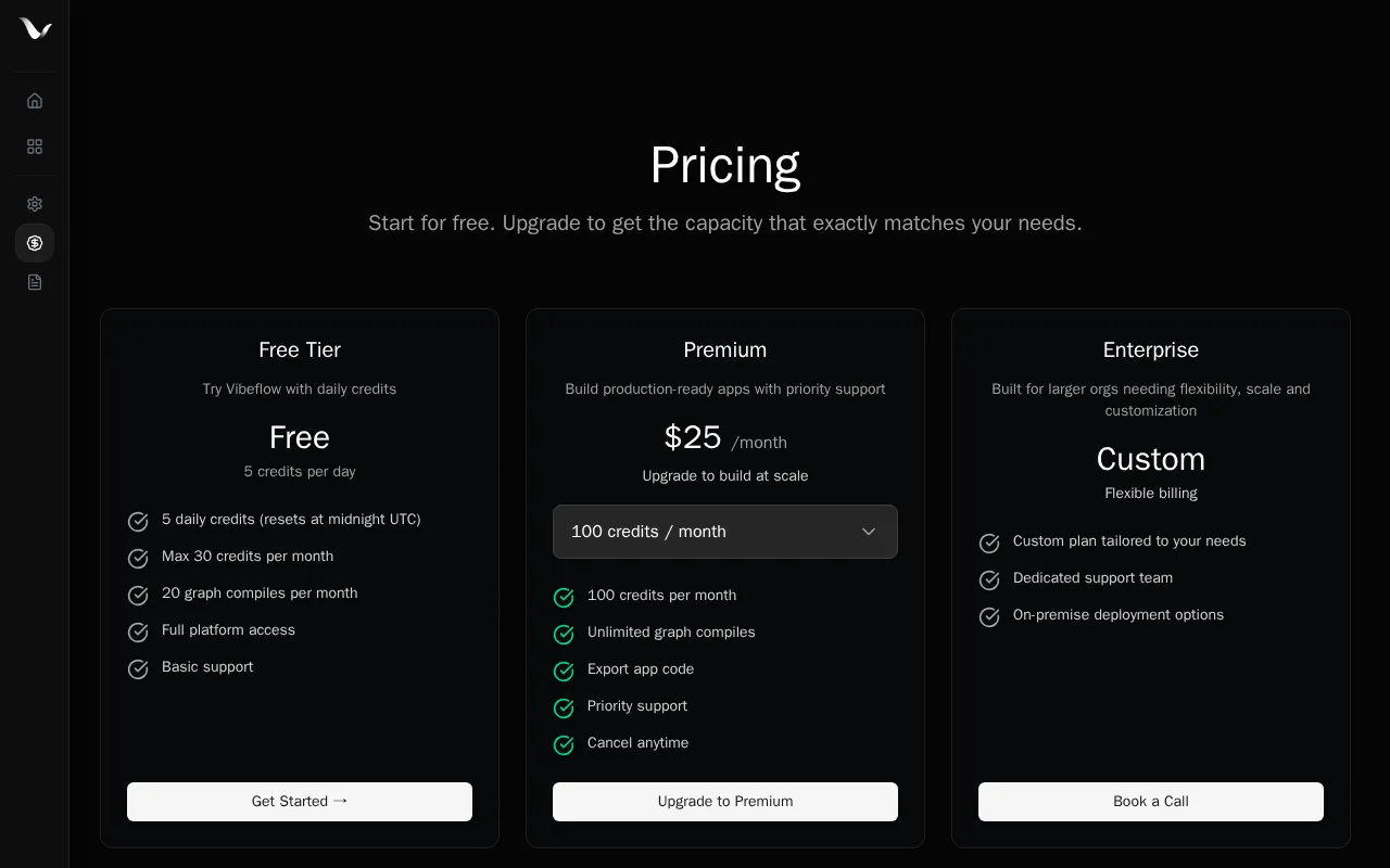 VibeFlow — pricing page