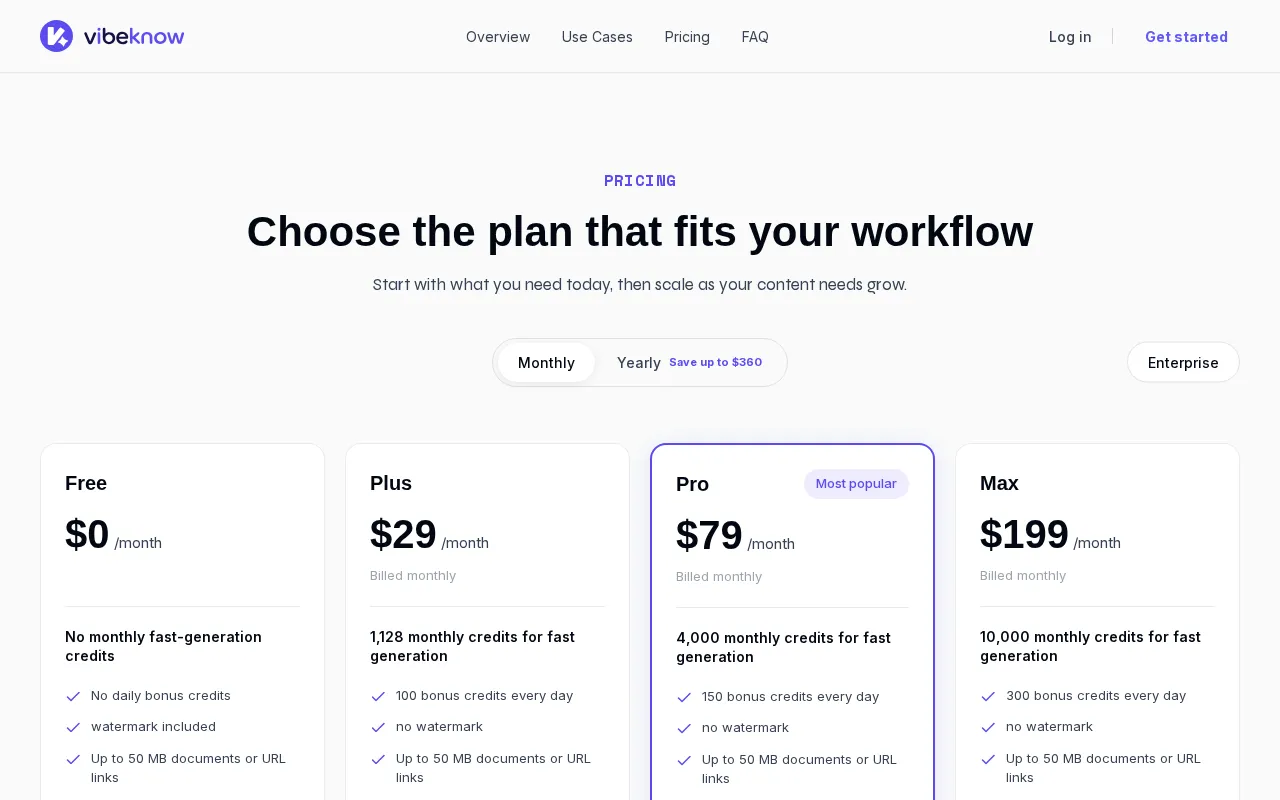 VibeKnow Studio — pricing page