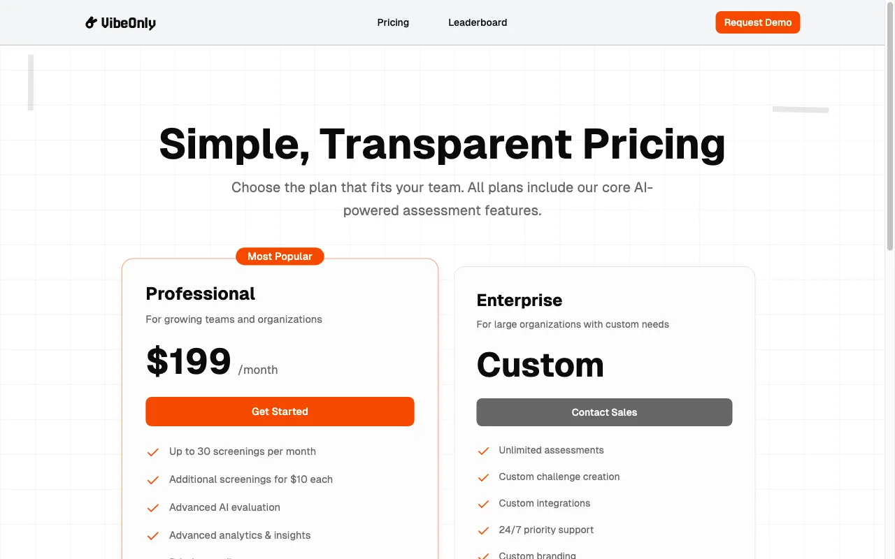 VibeOnly — pricing page