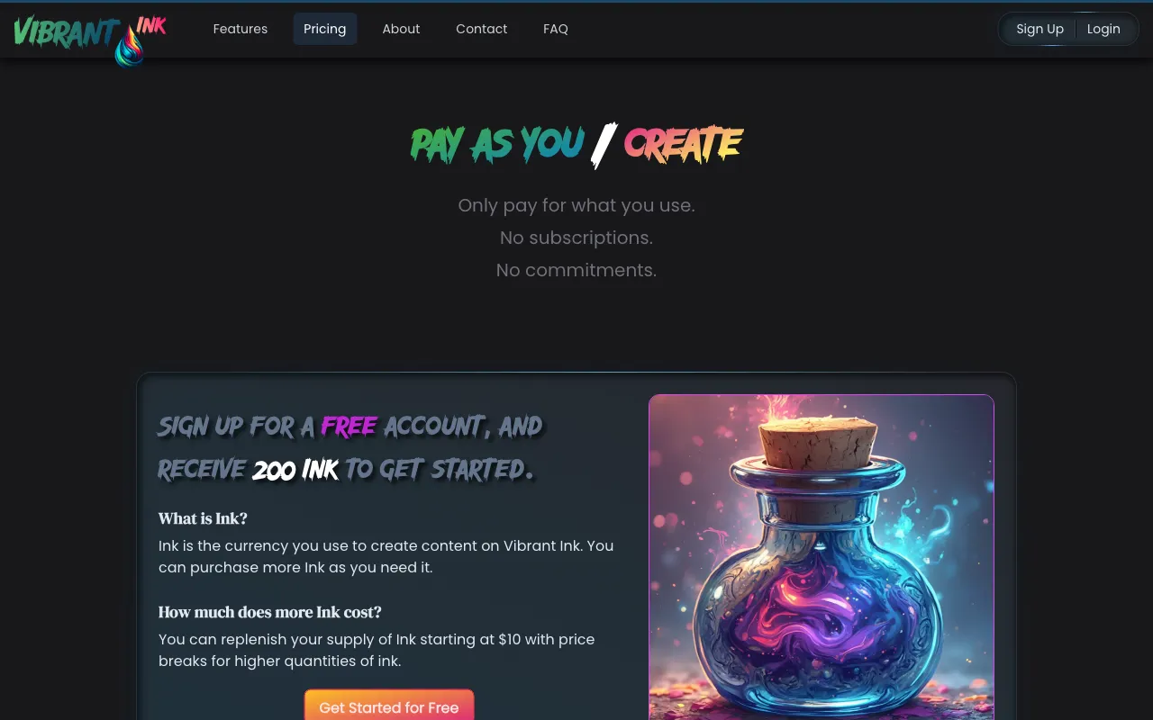 Vibrant.ink — pricing page