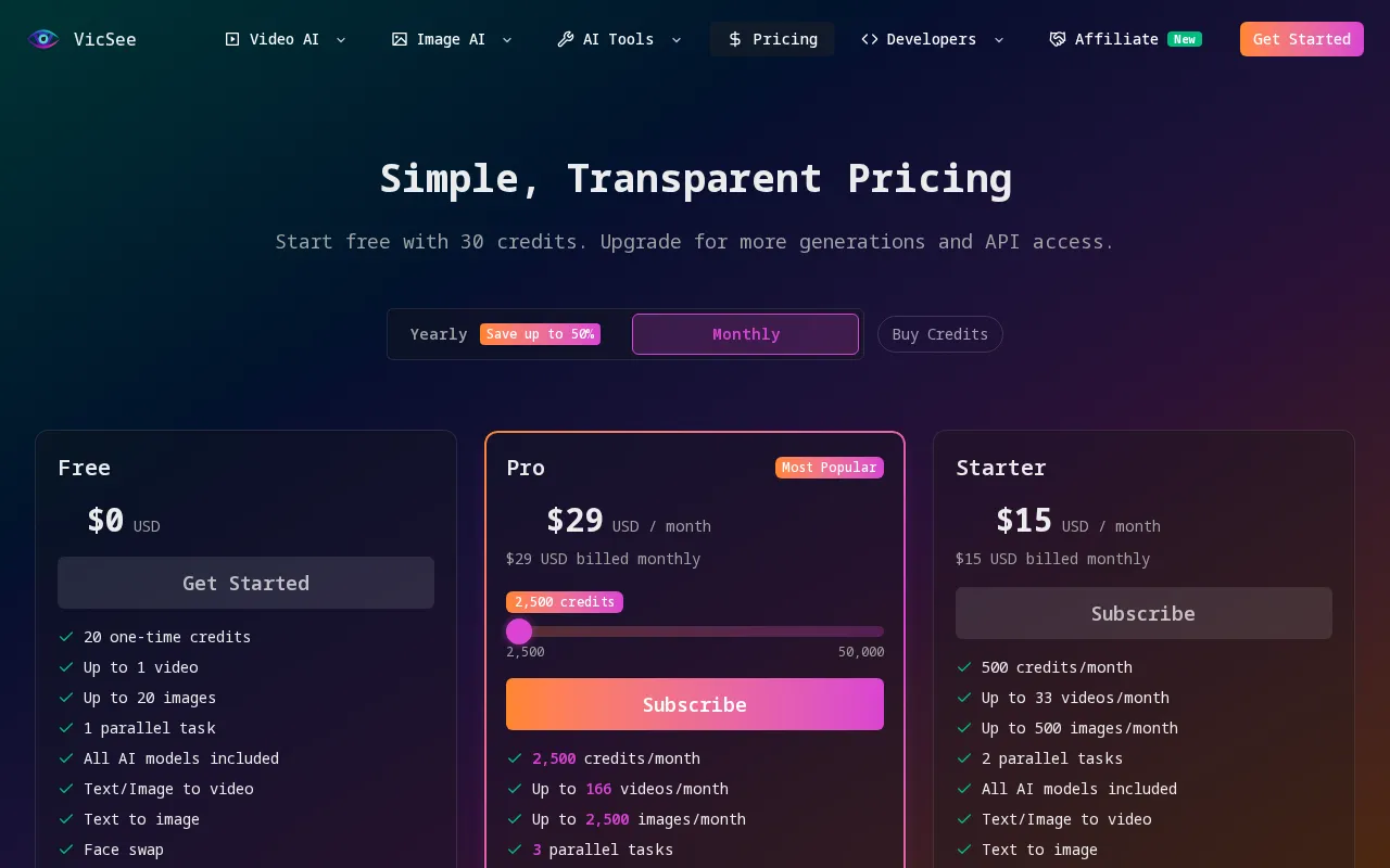 VicSee — pricing page