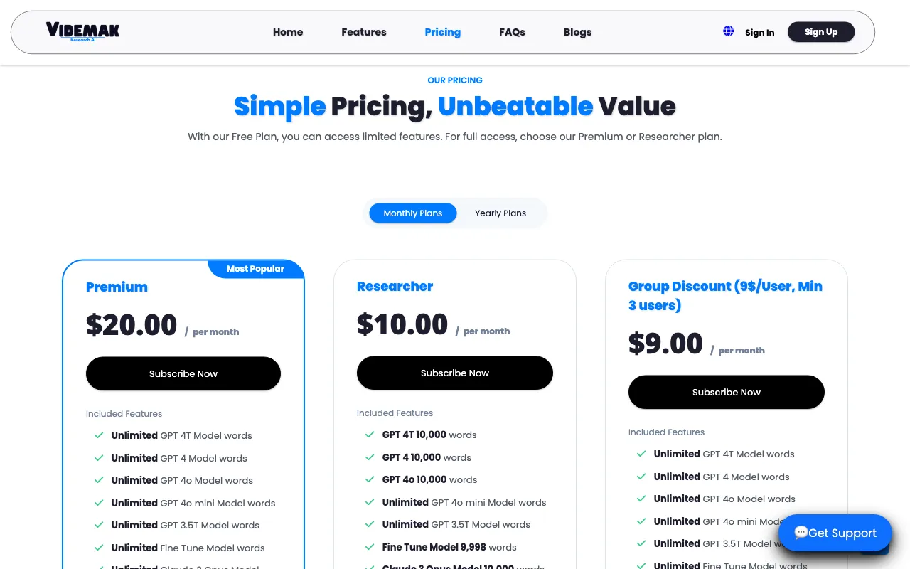 videmak.net — pricing page