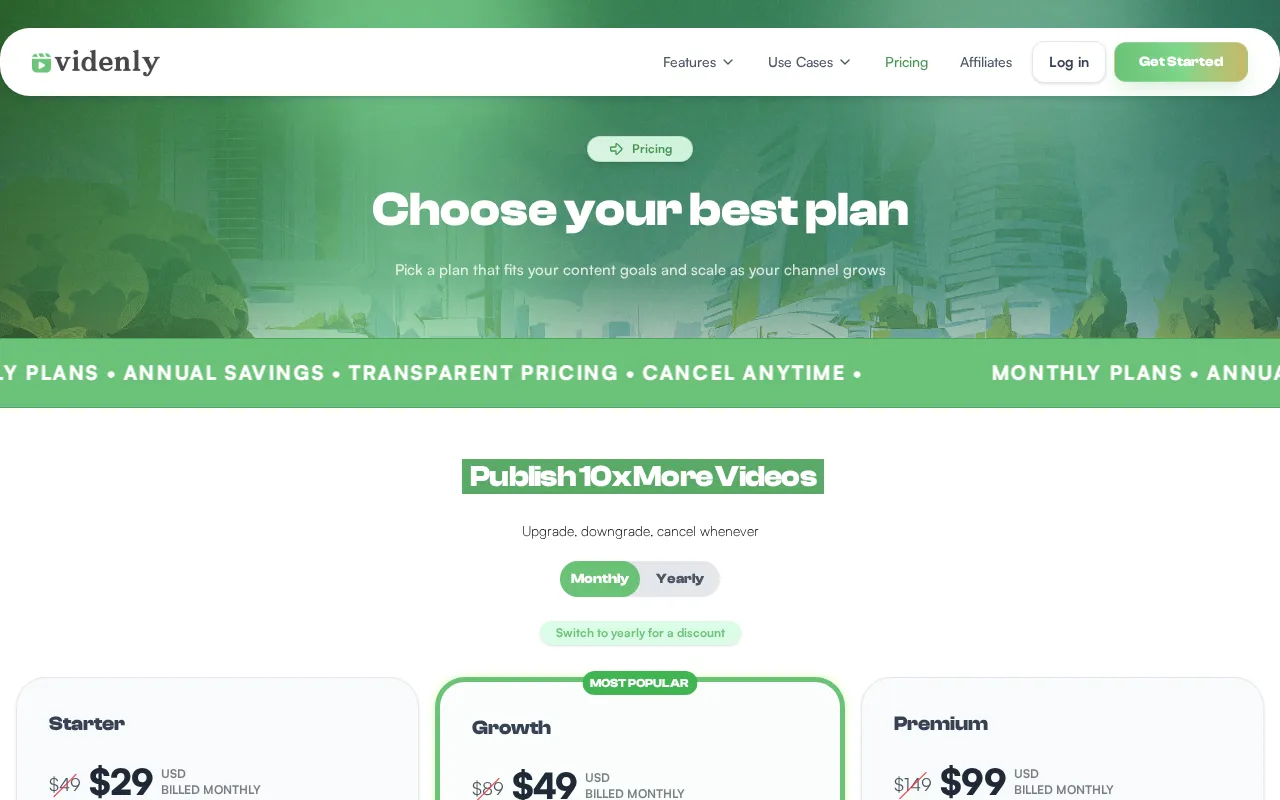 Videnly — pricing page