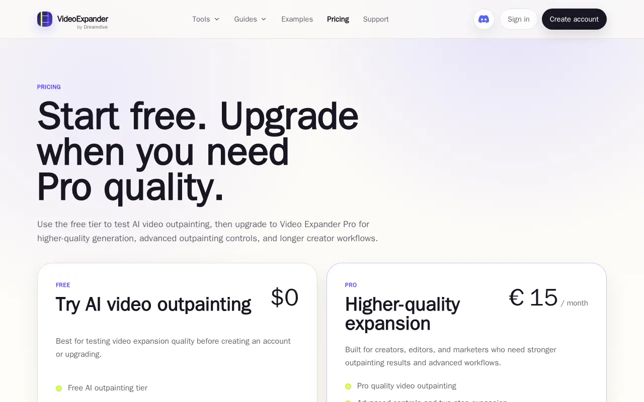 Video Expander — pricing page