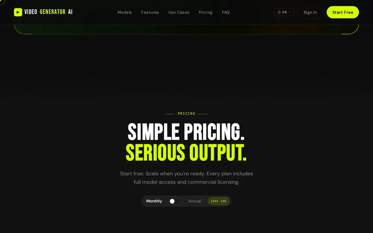 video-generator.ai — pricing page