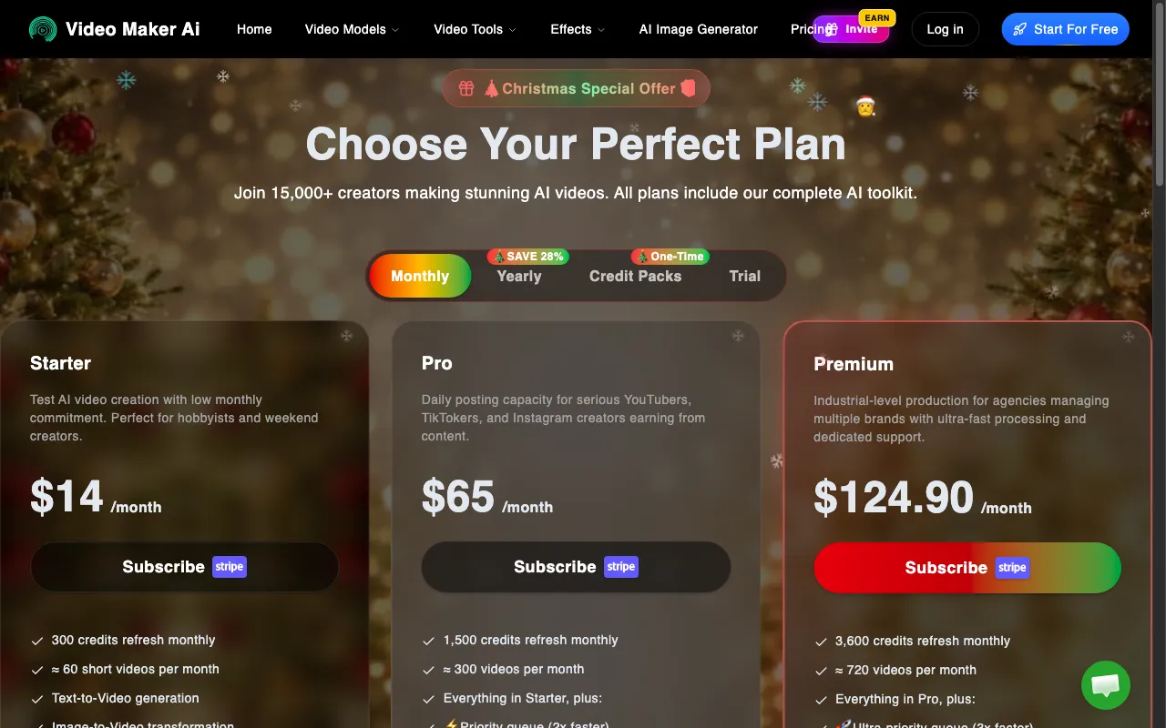 Video Maker AI — pricing page