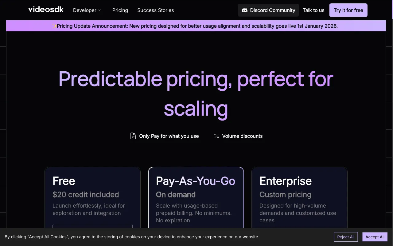 Video SDK — pricing page