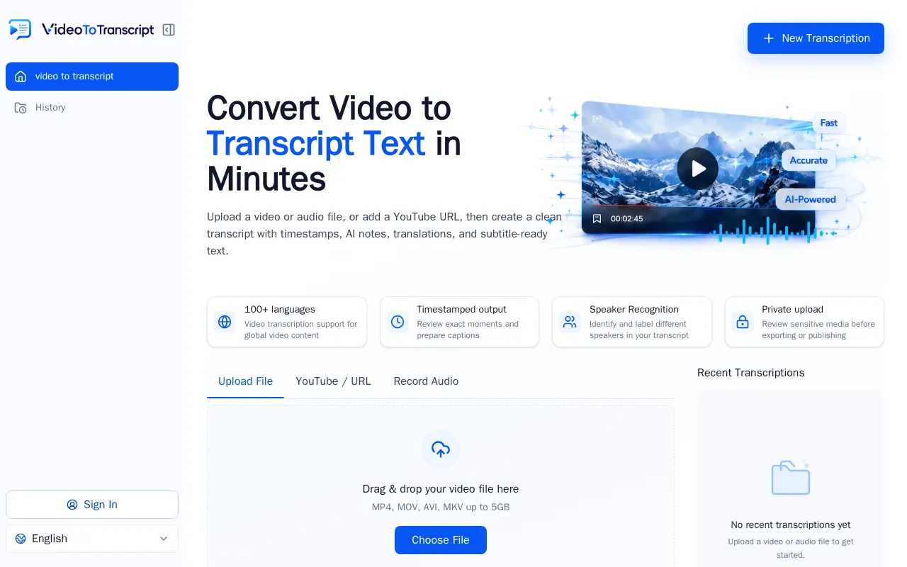 Video to Transcript — preview screenshot