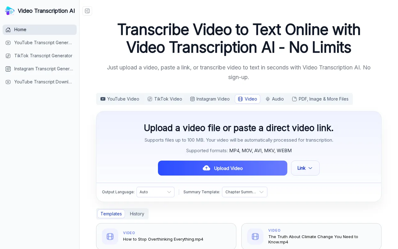 Video Transcription AI — preview screenshot