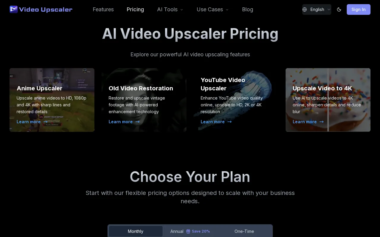 Video Upscaler — pricing page