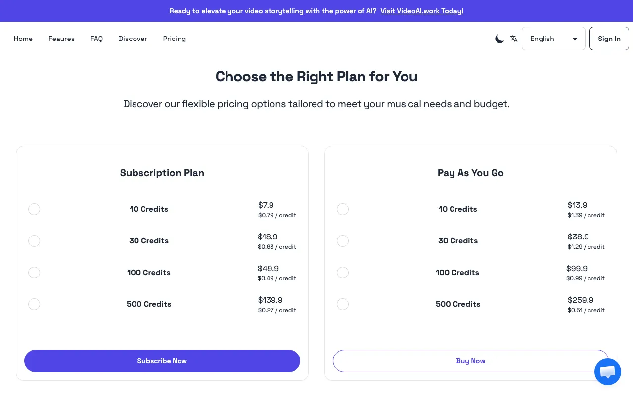 VideoAI — pricing page