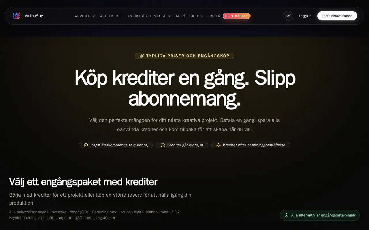 VideoAny — pricing page