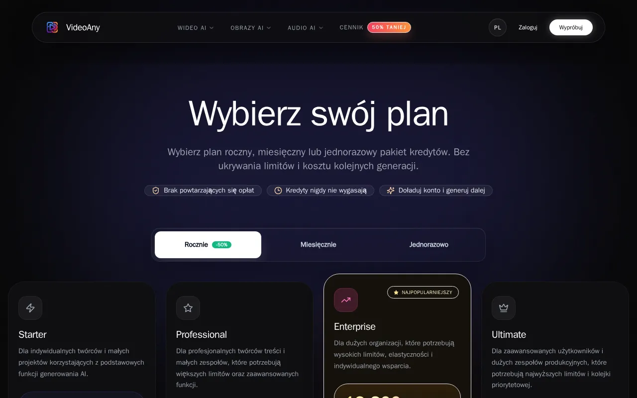 VideoAny.pl — pricing page