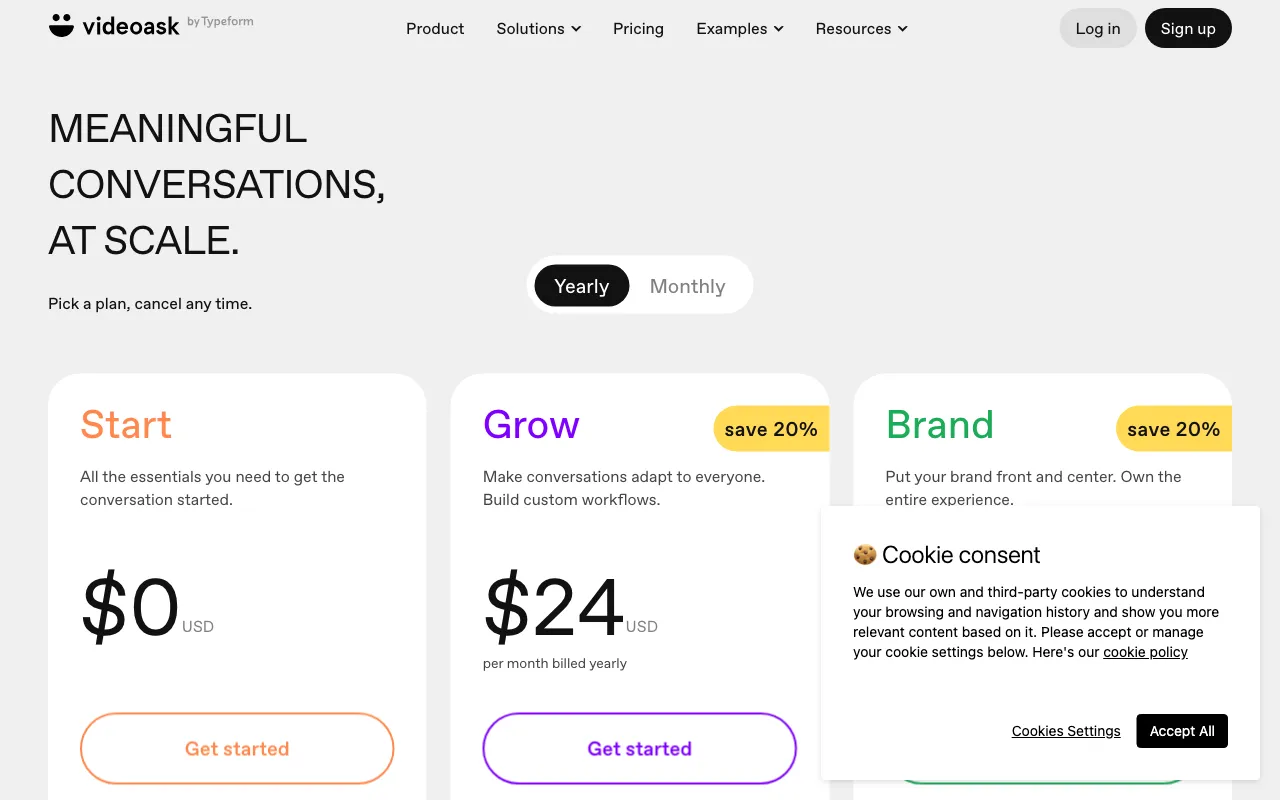VideoAsk by Typeform Official — pricing page