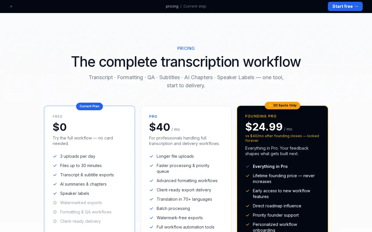 VideoText — pricing page