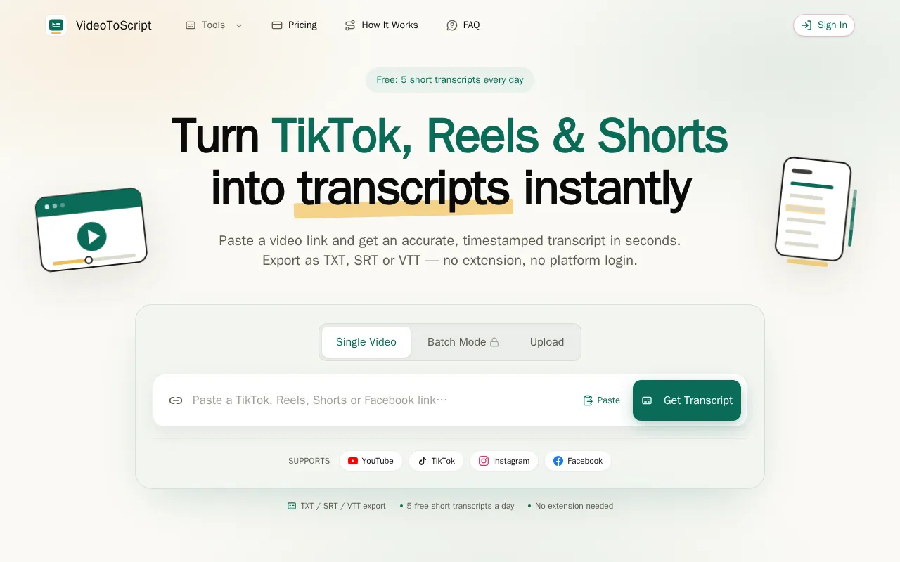 VideoToScript — preview screenshot
