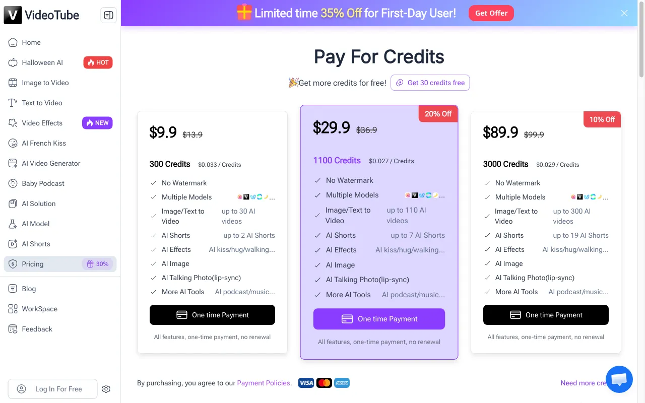 VideoTube — pricing page