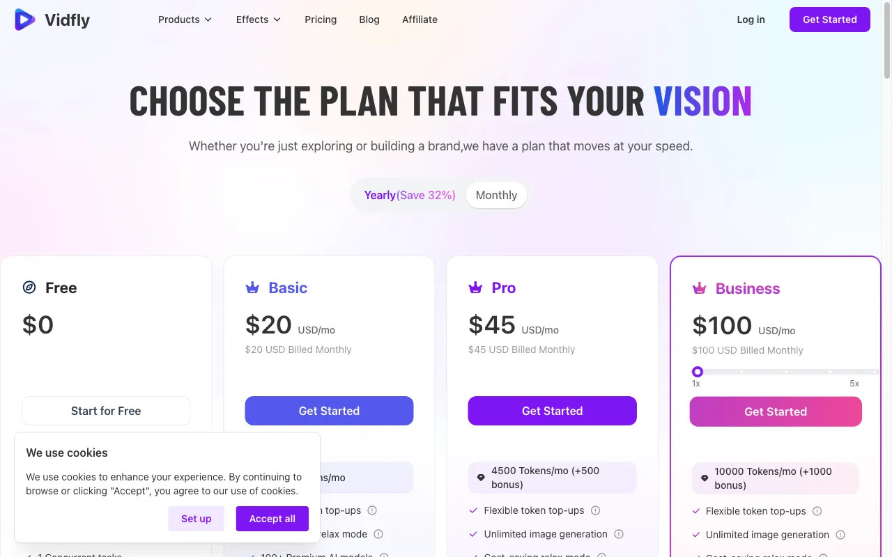 Vidfly — pricing page