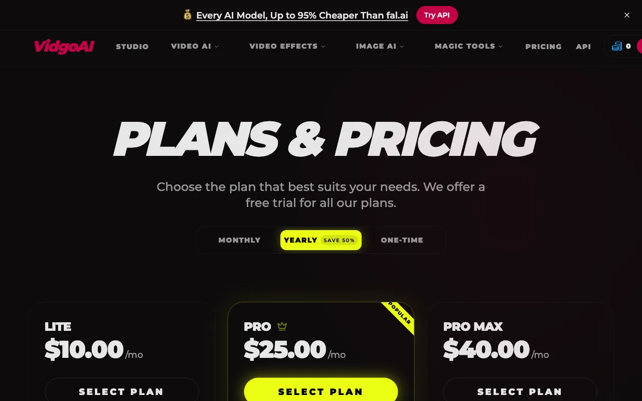 Vidgo AI — pricing page