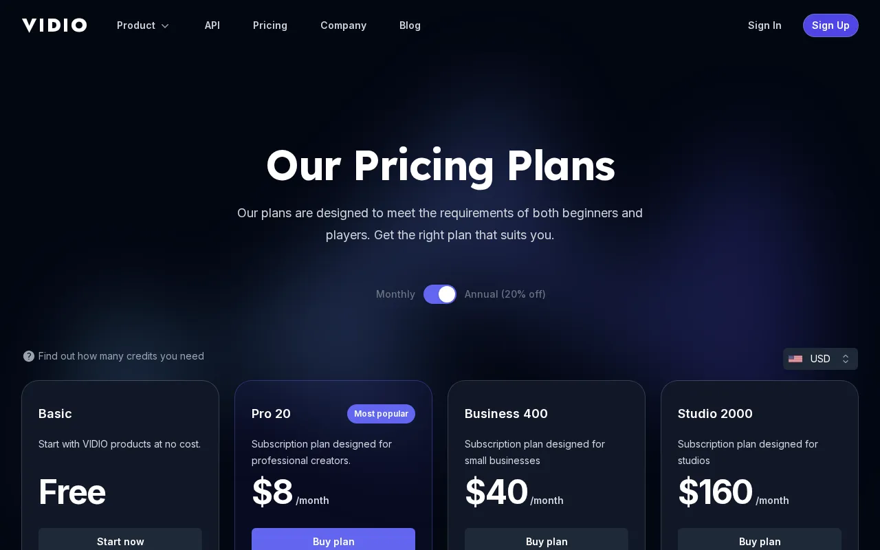 Vidio — pricing page