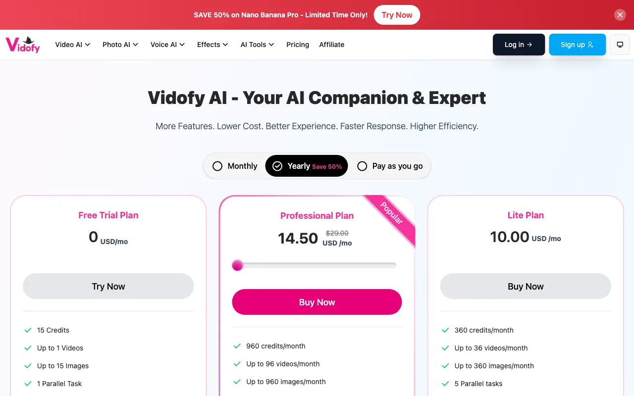 Vidiofy — pricing page