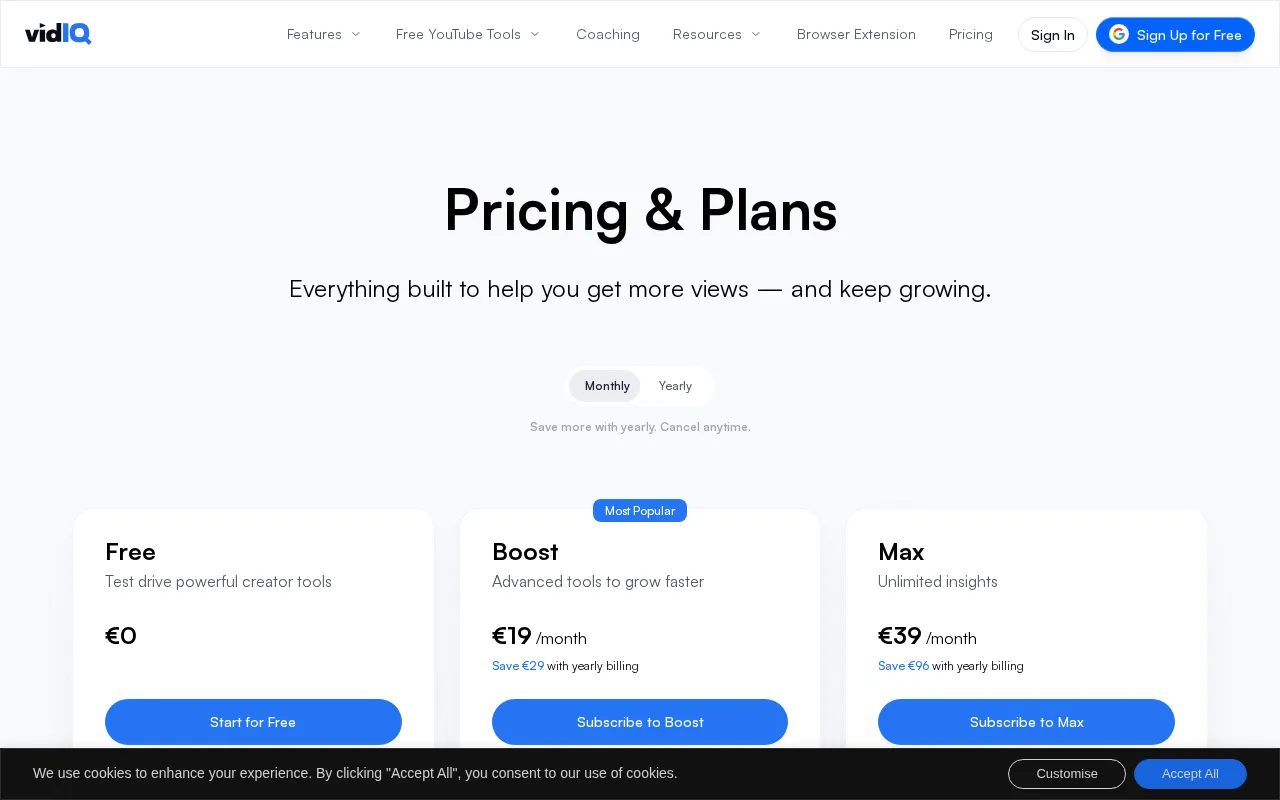 vidIQ — pricing page