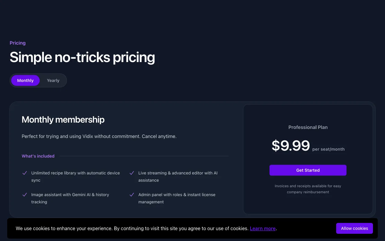 Vidix — pricing page