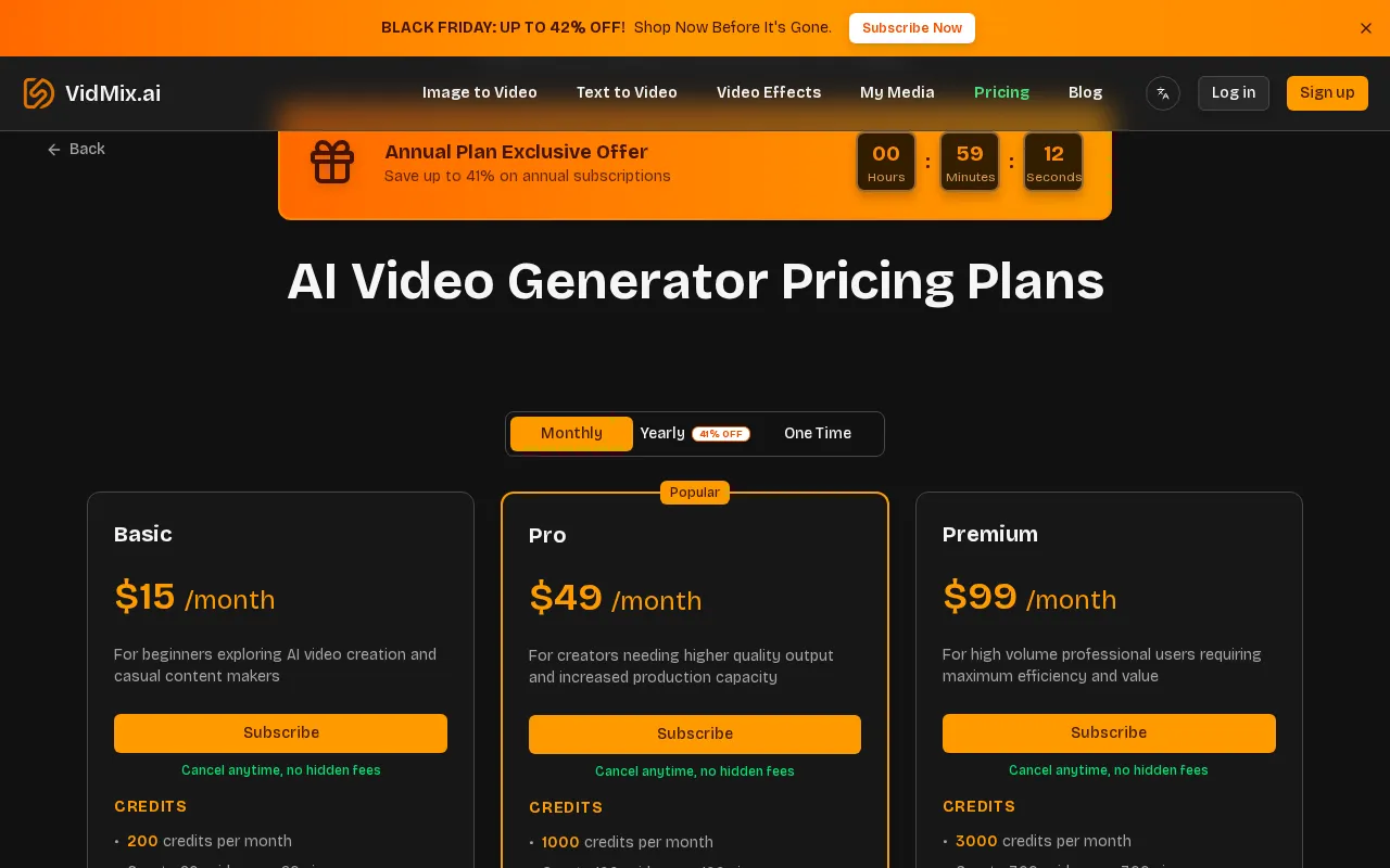 Vidmix AI — pricing page