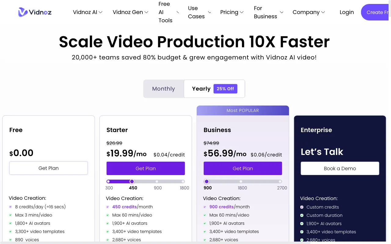 Vidnoz AI Video Translator — pricing page