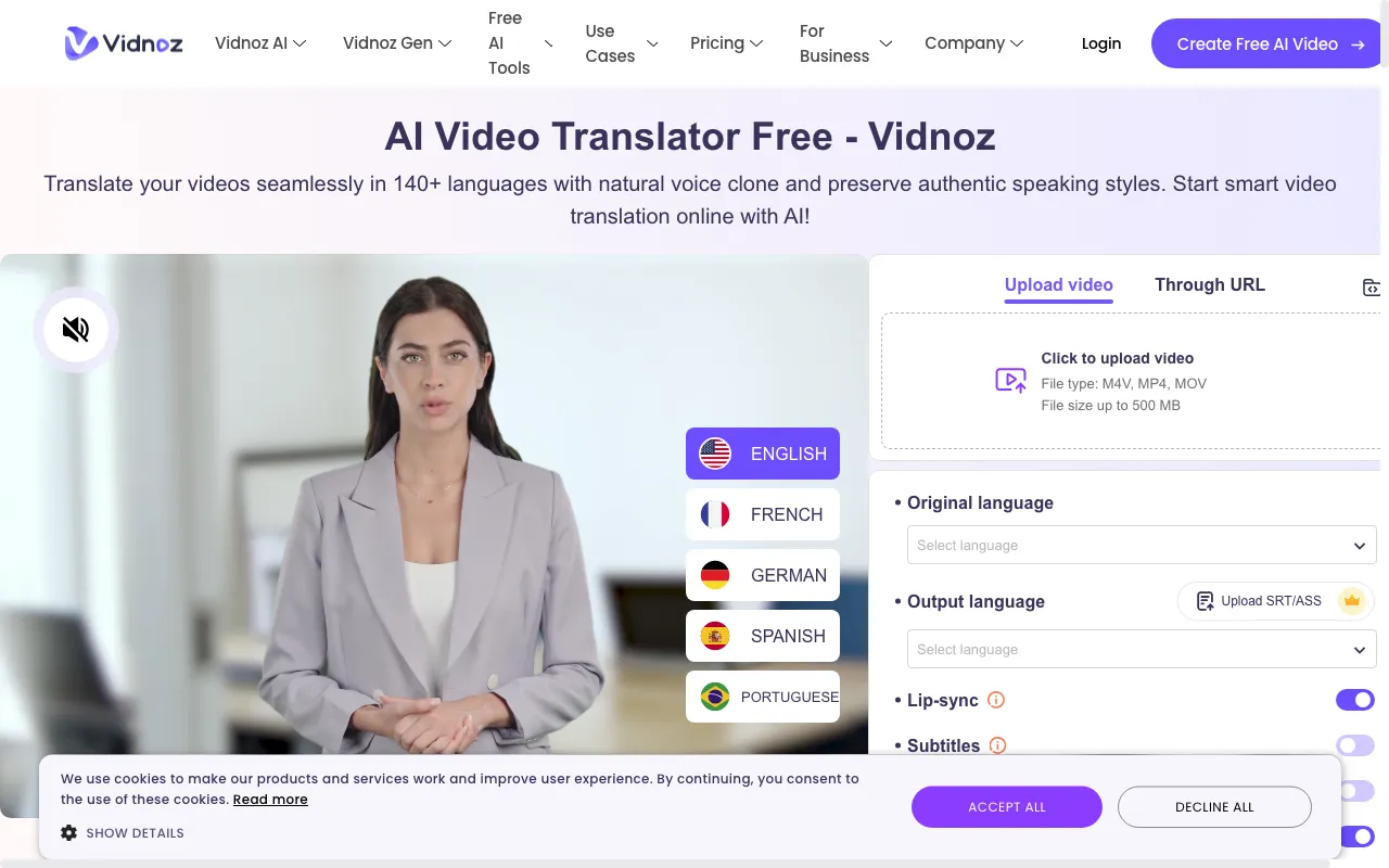 Vidnoz AI Video Translator — preview screenshot