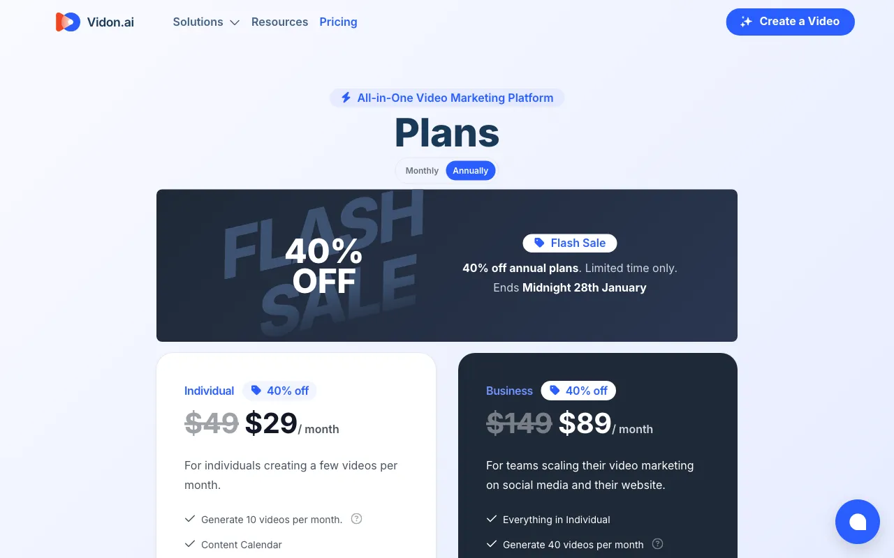Vidon.ai — pricing page