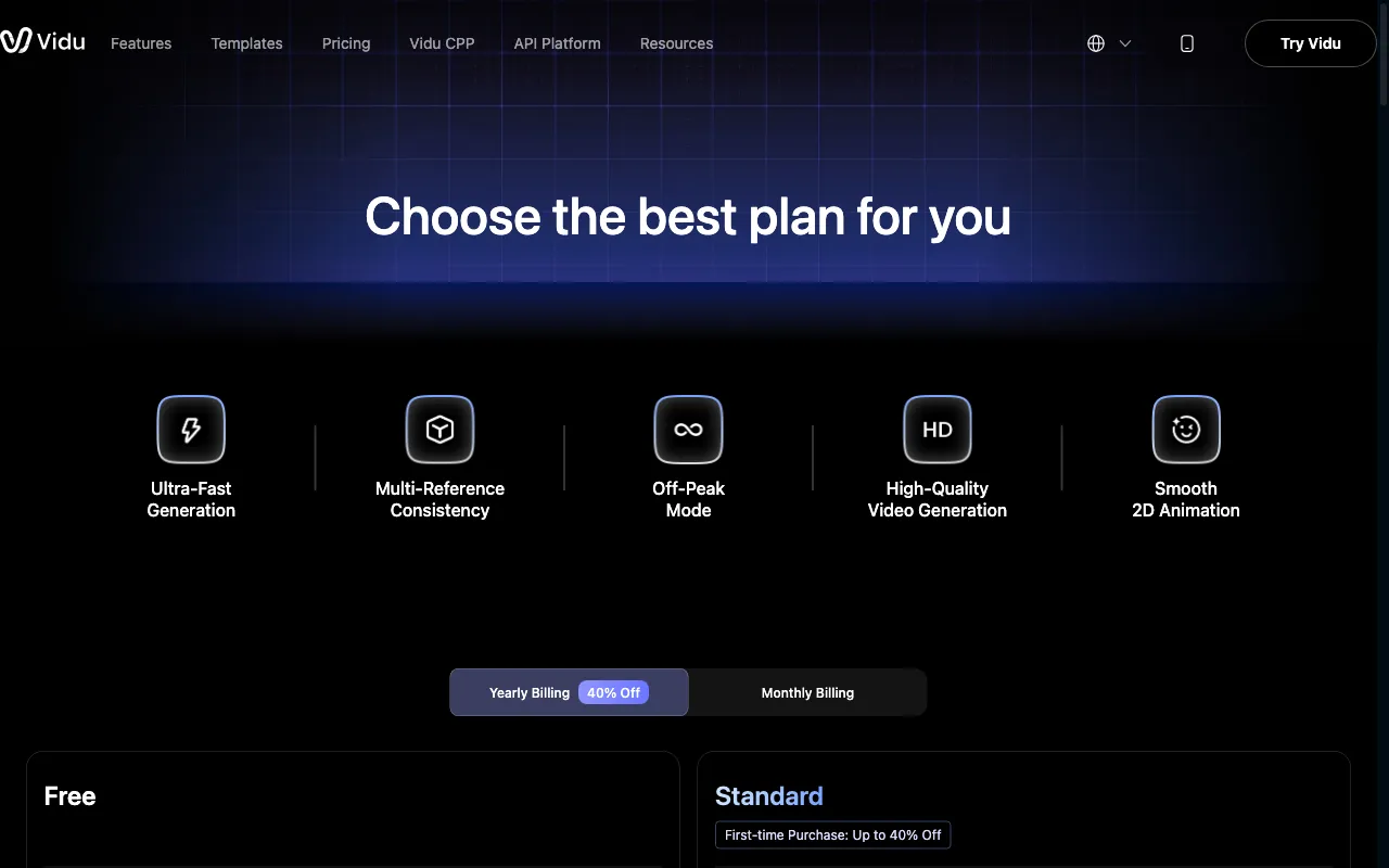 Vidu AI — pricing page