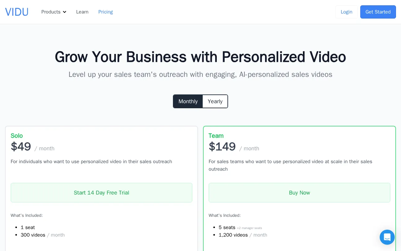Vidu — pricing page