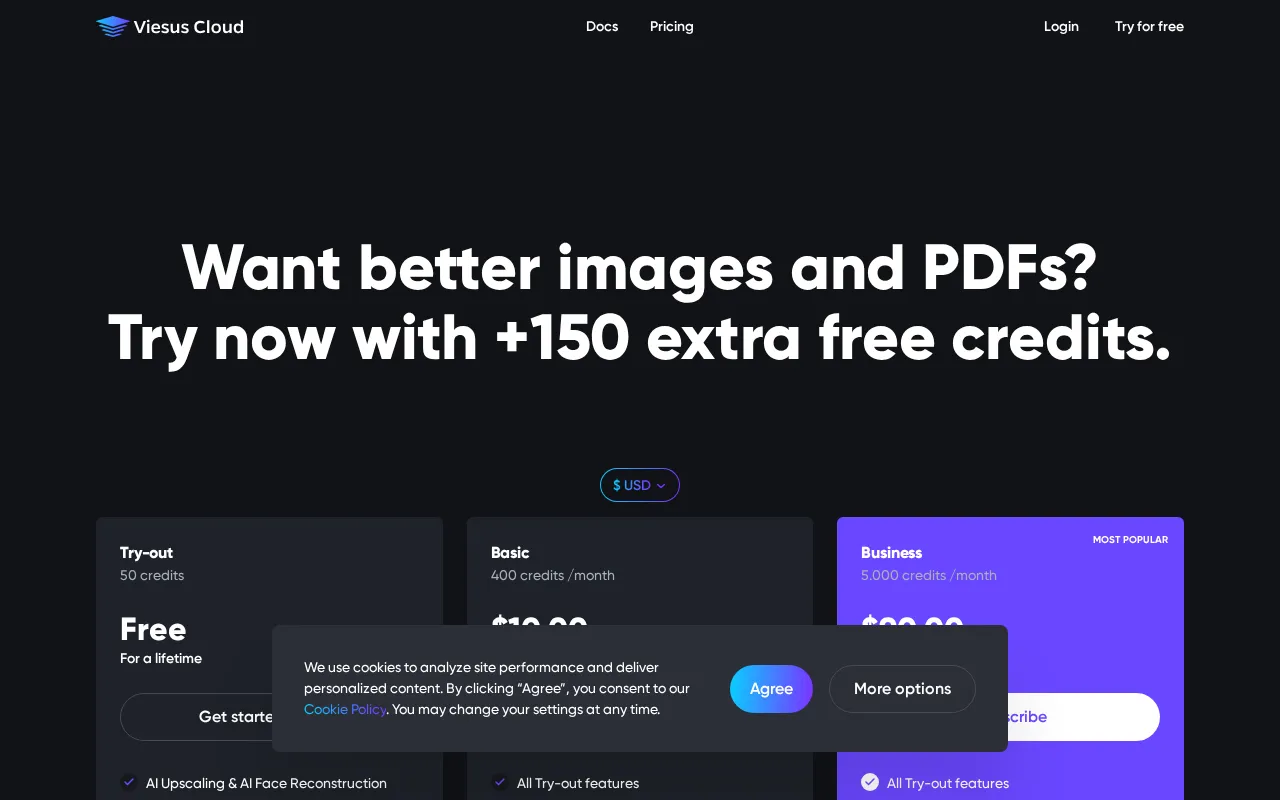 Viesus enhancing PDFs and images — pricing page