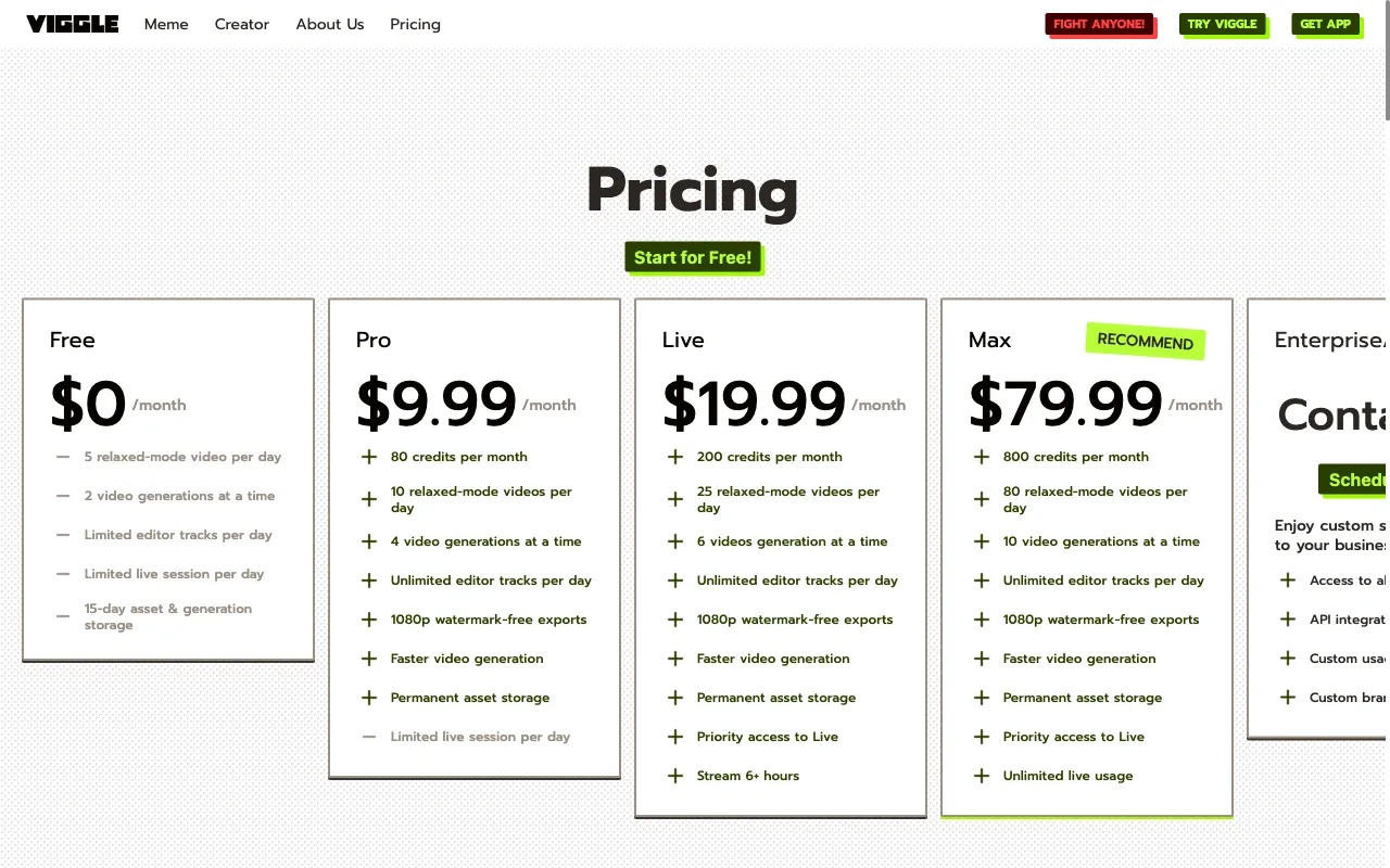 Viggle AI — pricing page