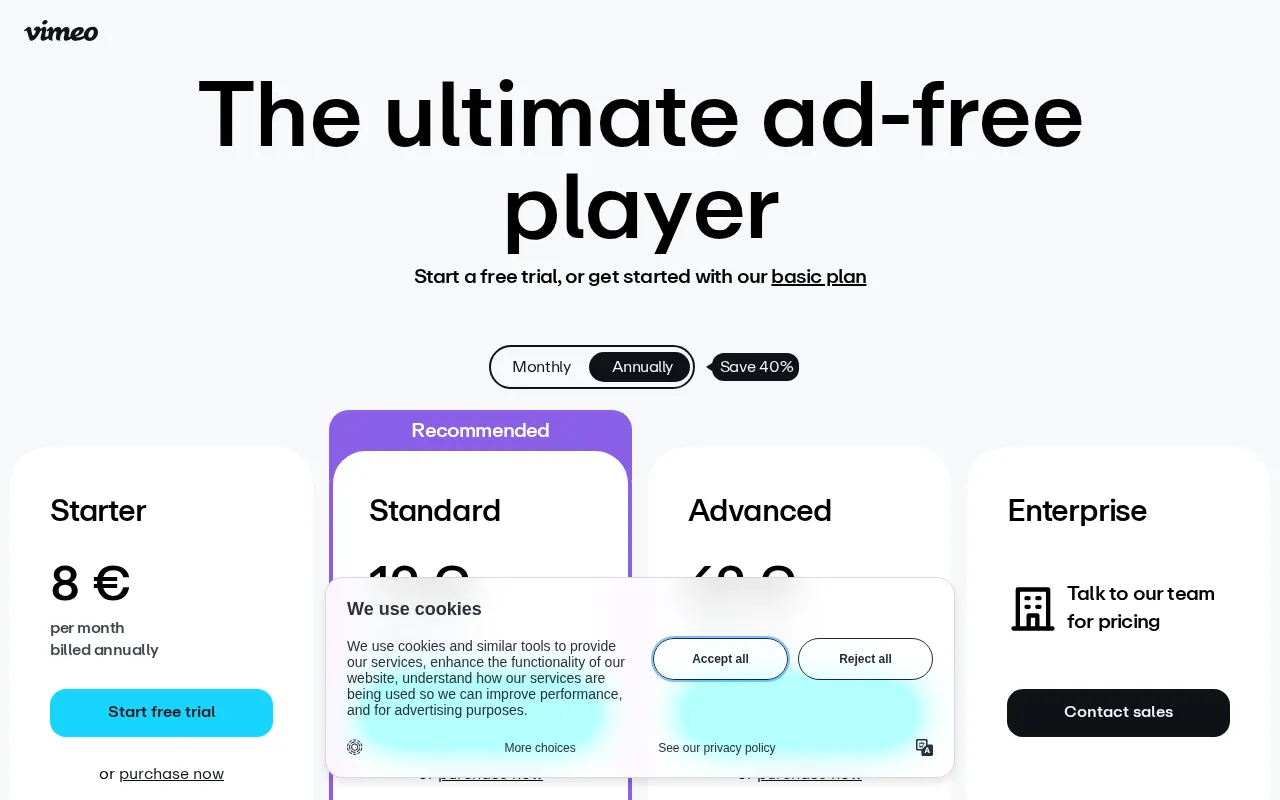 Vimeo AI — pricing page