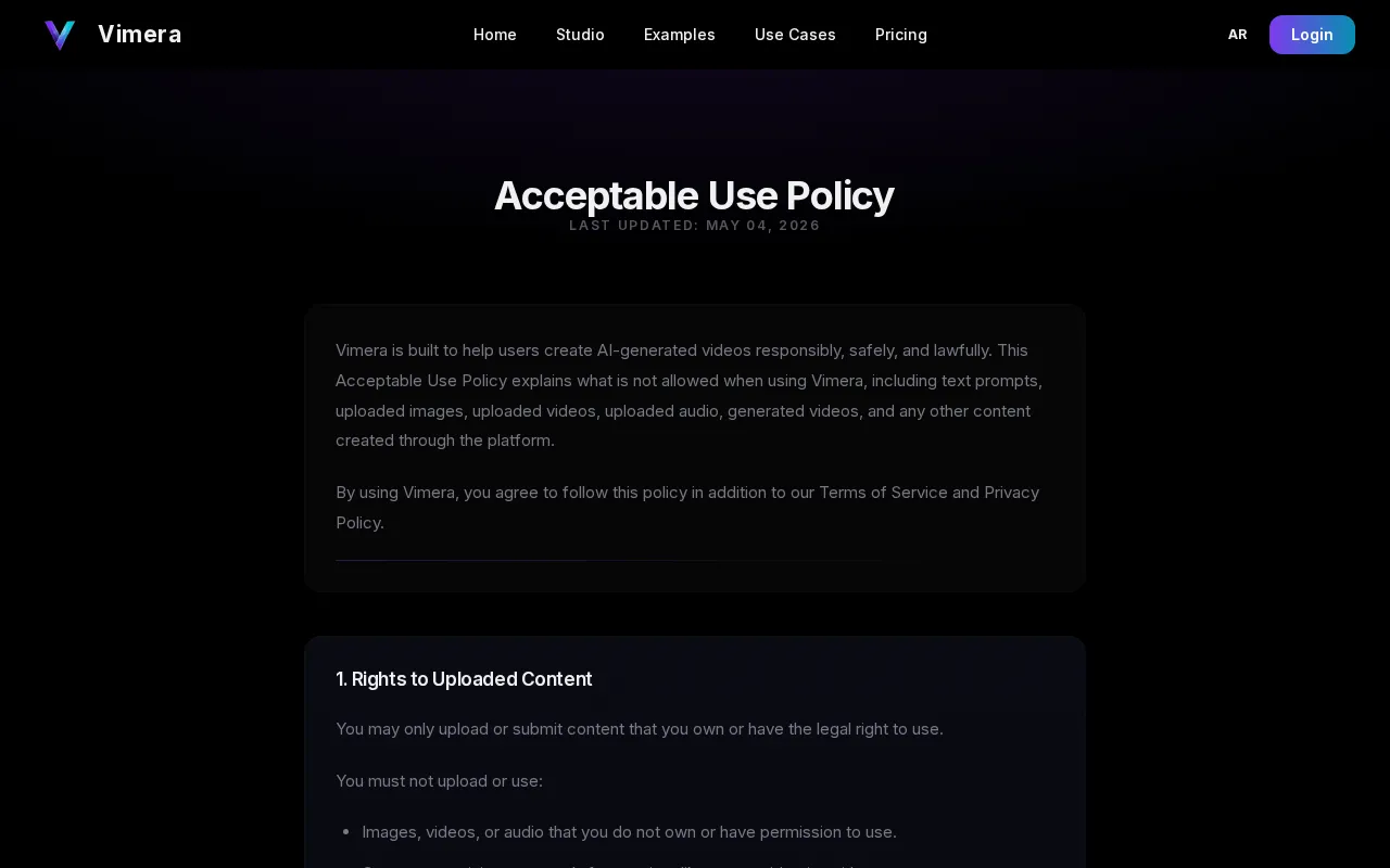 Vimera AI — pricing page