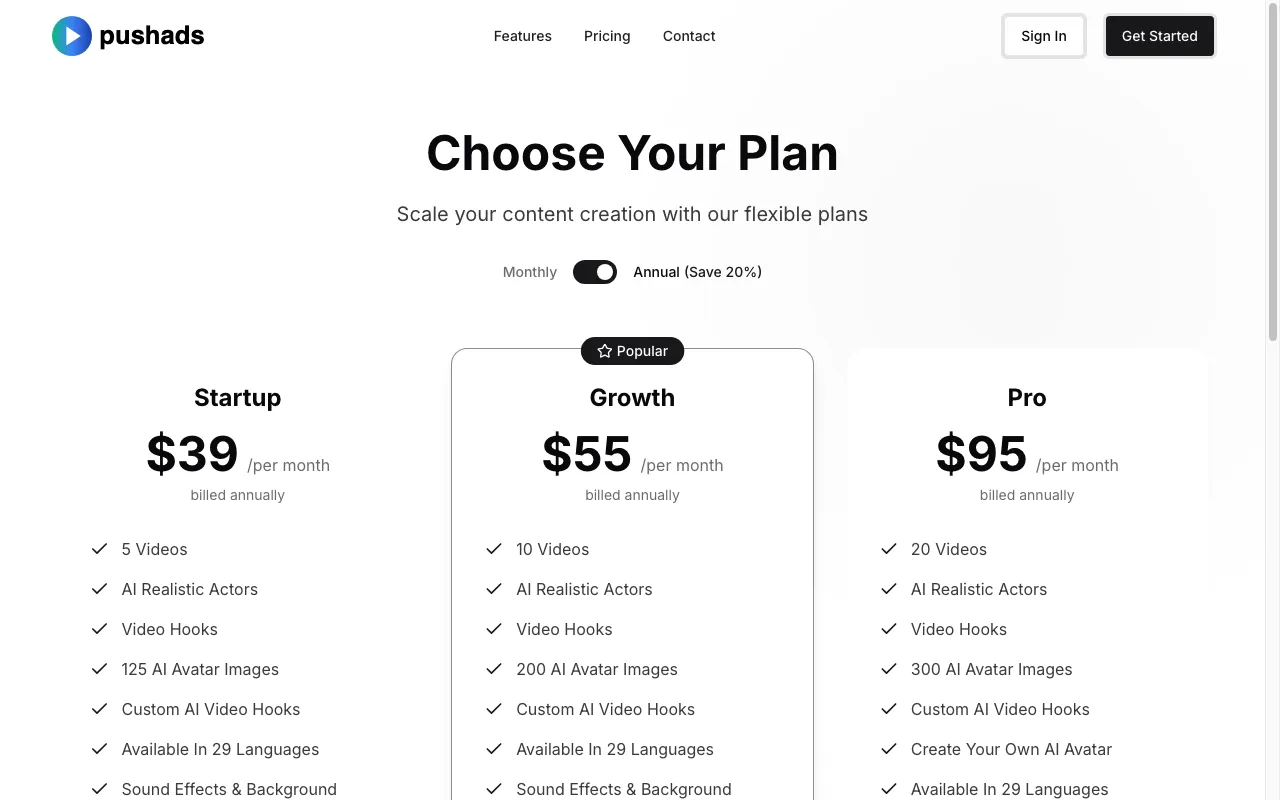 PushAds.ai — pricing page