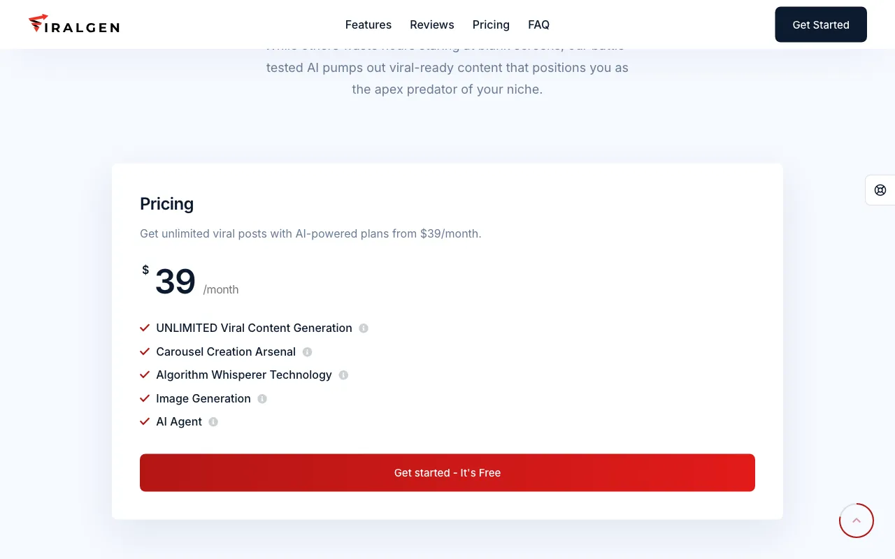 ViralGen — pricing page