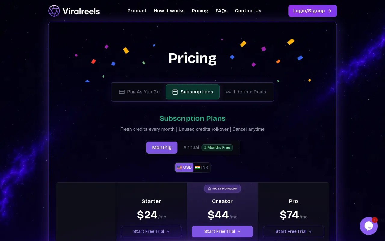 ViralReels — pricing page