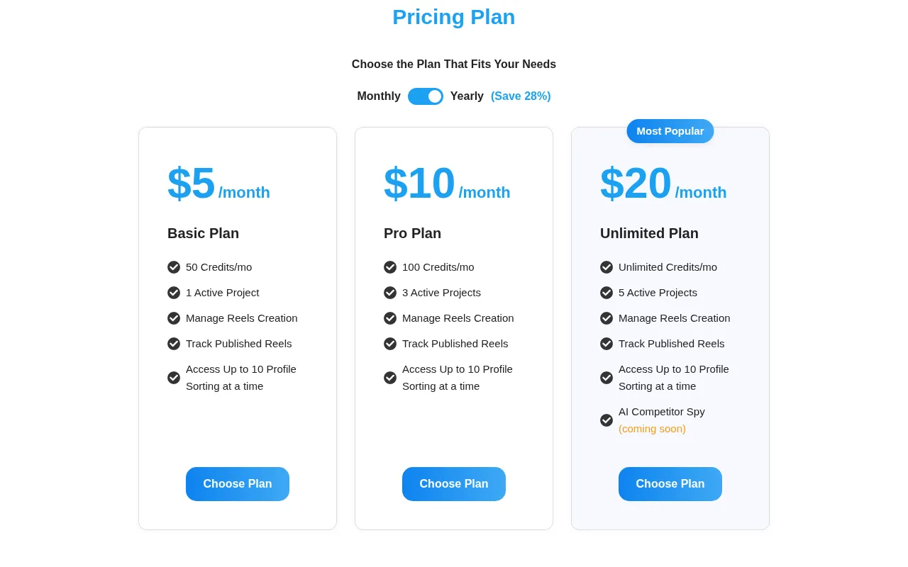 ViralSort — pricing page
