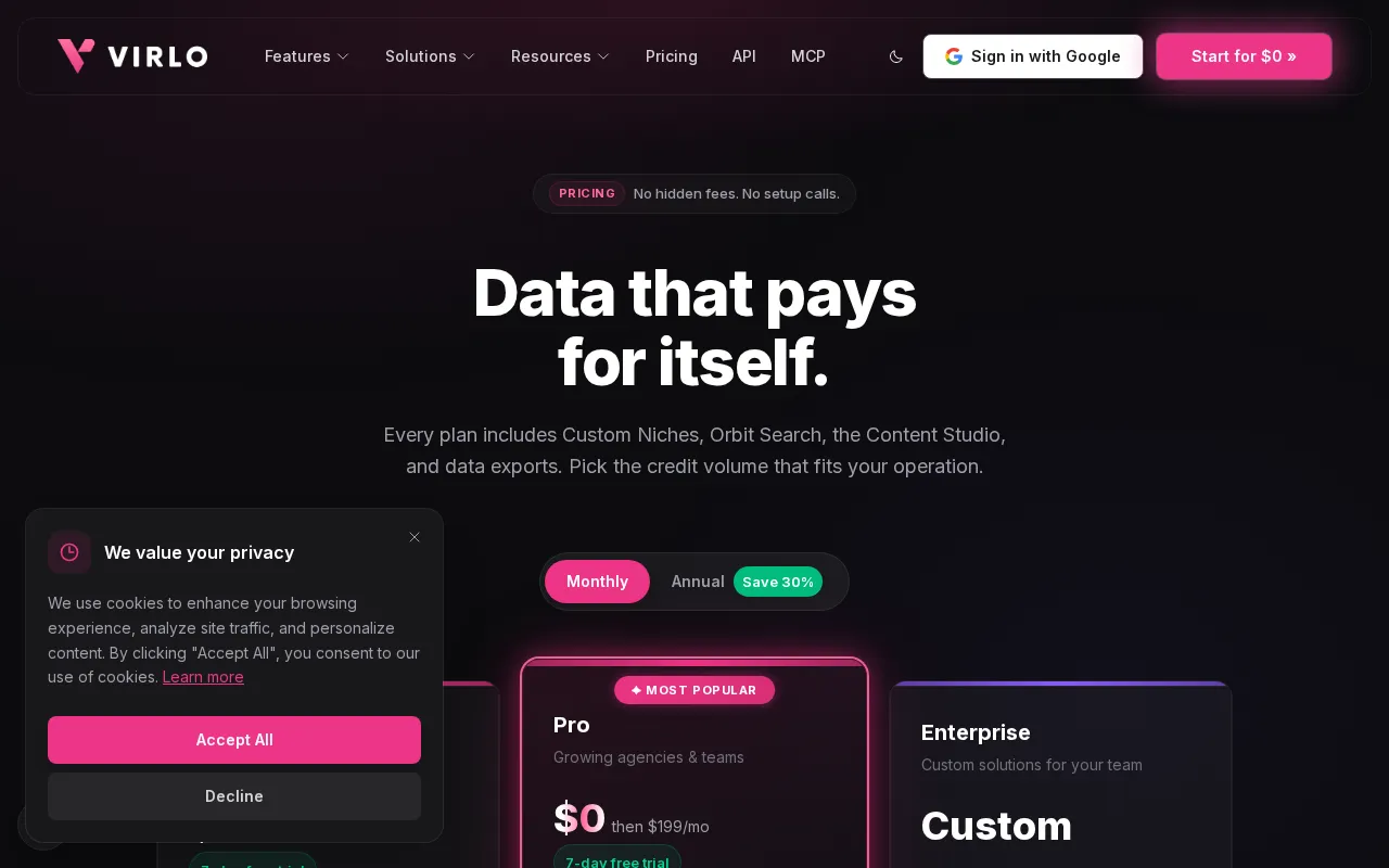 Virlo — pricing page