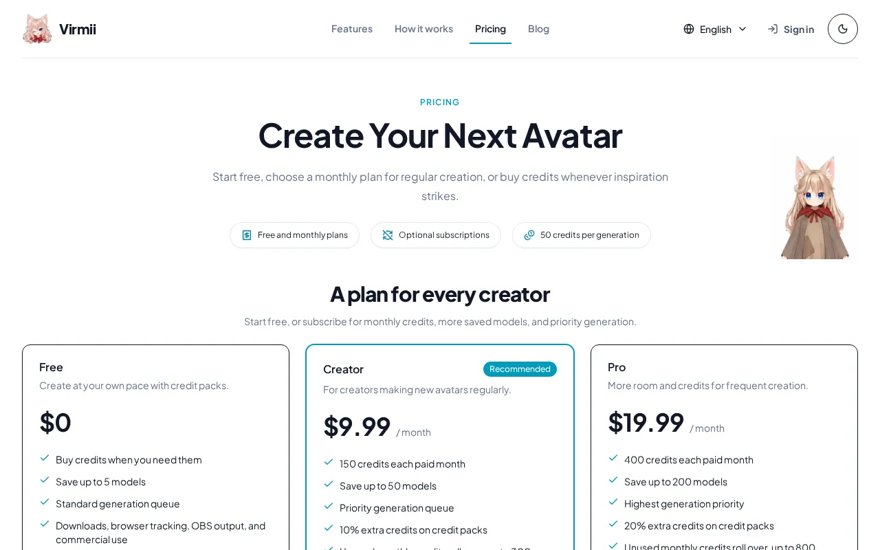 Virmii — pricing page