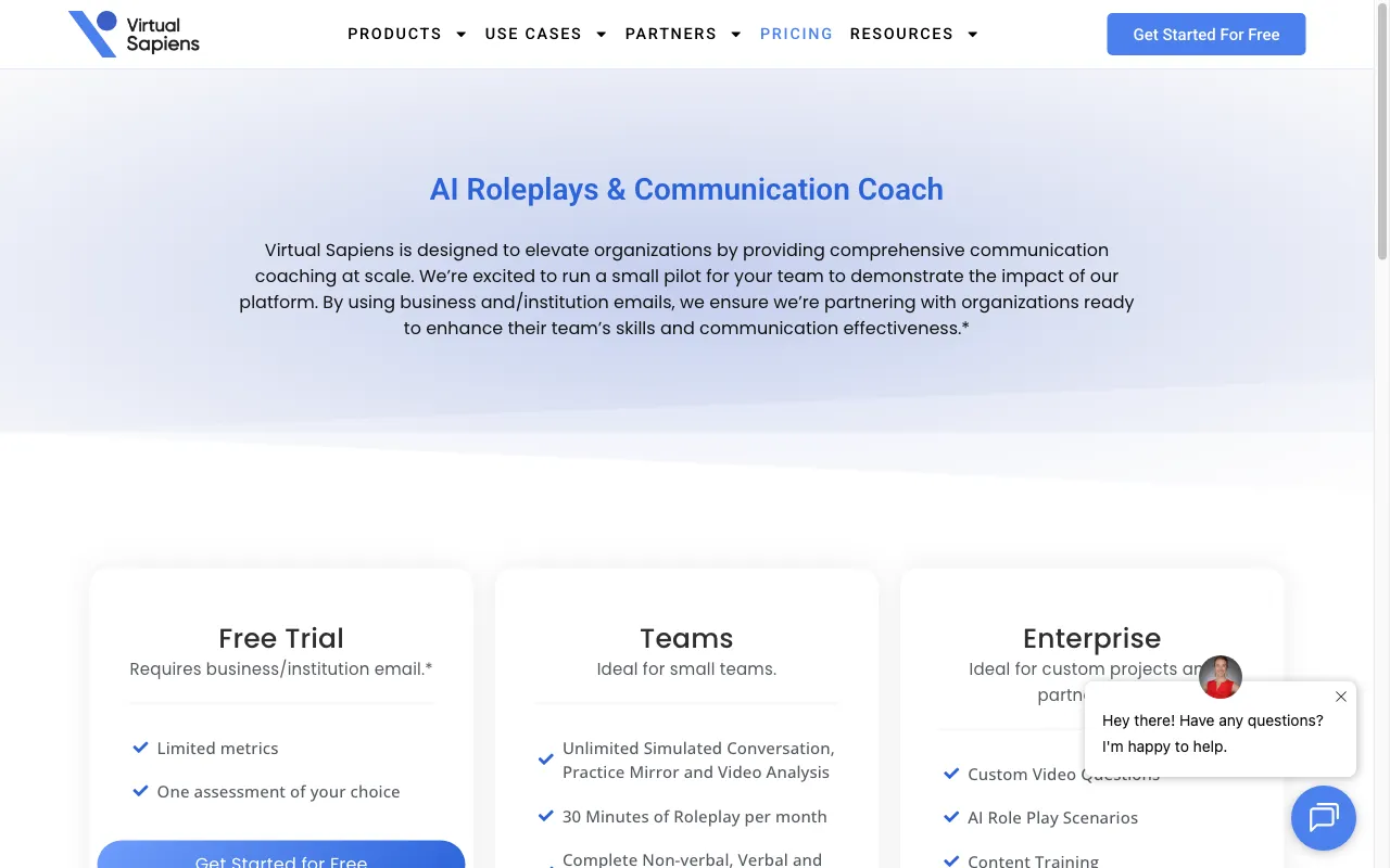Virtual Sapiens — pricing page
