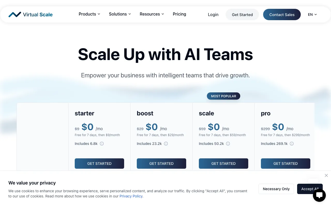 Virtual Scale — pricing page