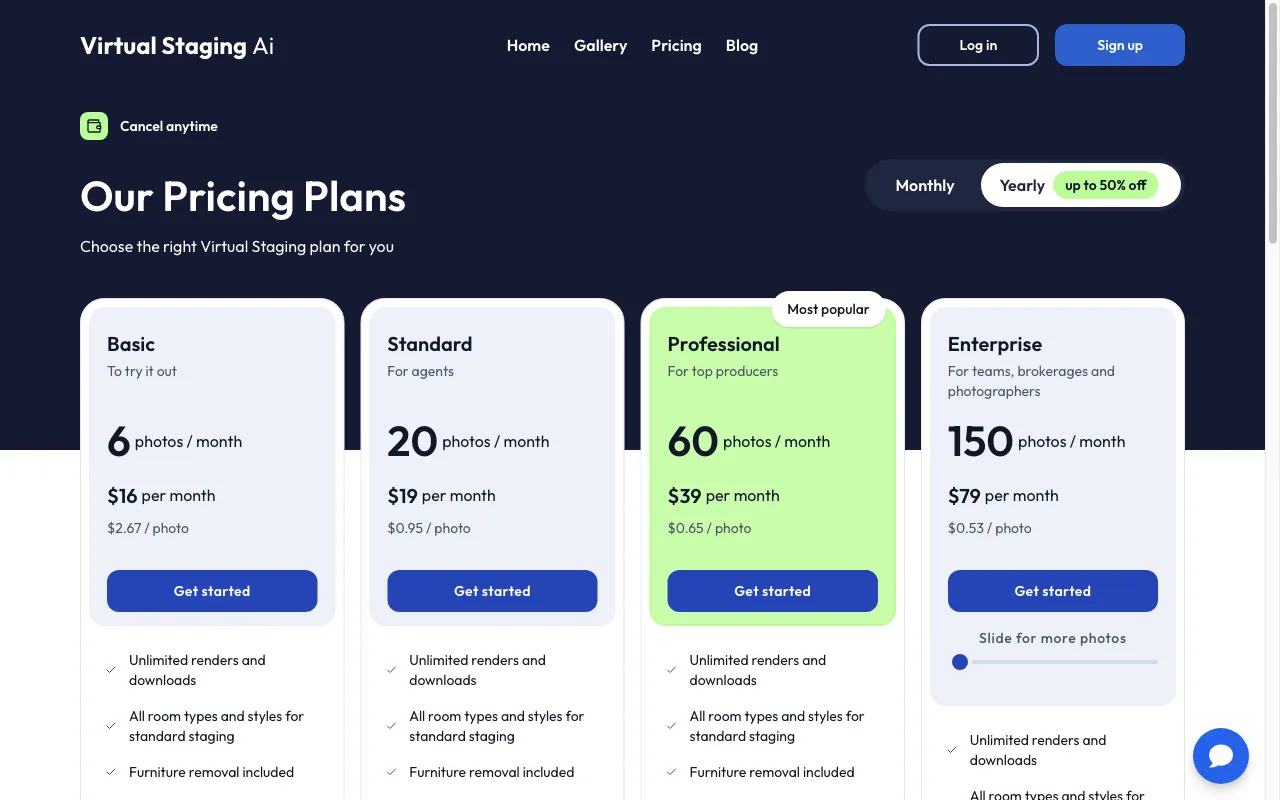 Virtual Staging AI — pricing page