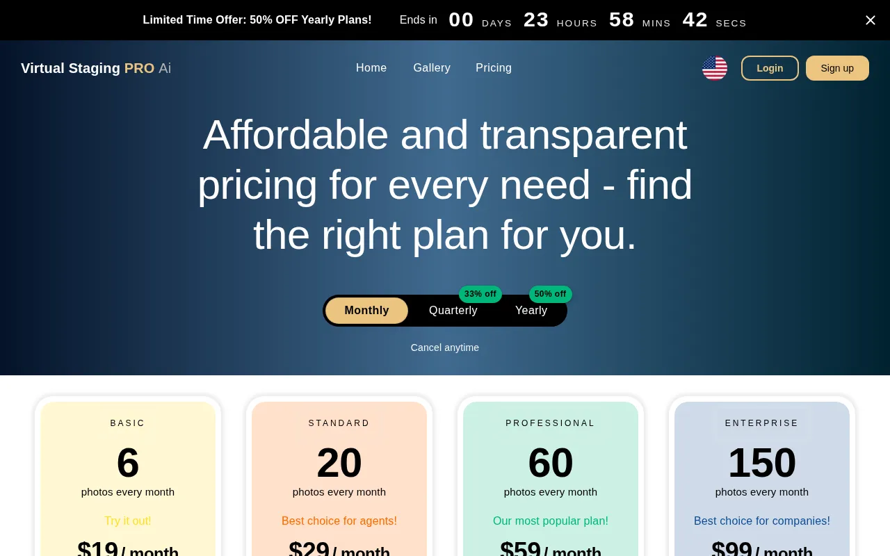 Virtual Staging PRO Ai — pricing page