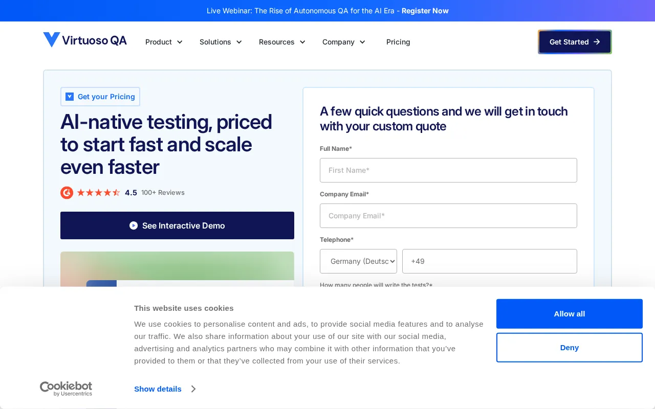 Virtuoso QA — pricing page